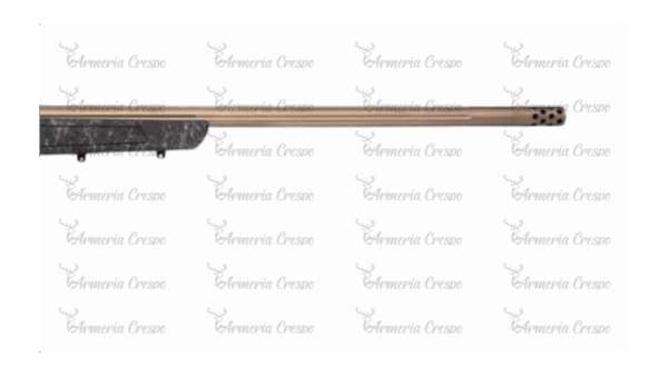 Rifle CVA Cascade LRX Smoked con culata ajustable, carrillera regulable y acabado smoked Cerakote cobre.
