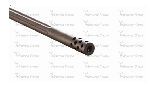 Rifle CVA Cascade LRXH con culata camuflada, lomo regulable y cañón Cerakote bronce.