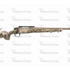 Rifle CVA Cascade LRXH con culata camuflada, lomo regulable y cañón Cerakote bronce.