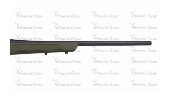 Rifle CVA Cascade ODG con culata sintética verde OD, cañón Cerakote y alza integrada.