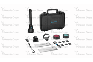 Kit de caza Olight Javelot Turbo 2 con control remoto, filtros rojo y verde y montura magnética.