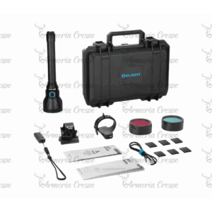 Kit de caza Olight Javelot Turbo 2 con control remoto, filtros rojo y verde y montura magnética.