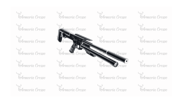 Carabina PCP Arcea-Snowpeak M60 con cargador de 20 balines, culata sintética y silenciador roscado.